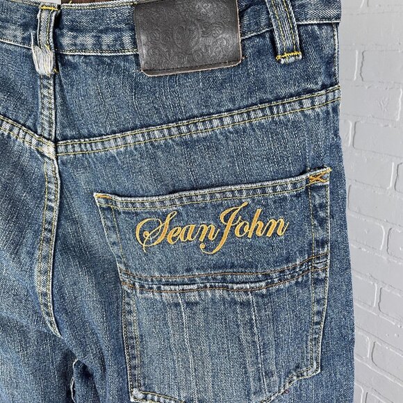 Sean John Jeans Men‎ 34Wx33L Blue Relaxed Straight High Rise Distressed Denim - Picture 4 of 15